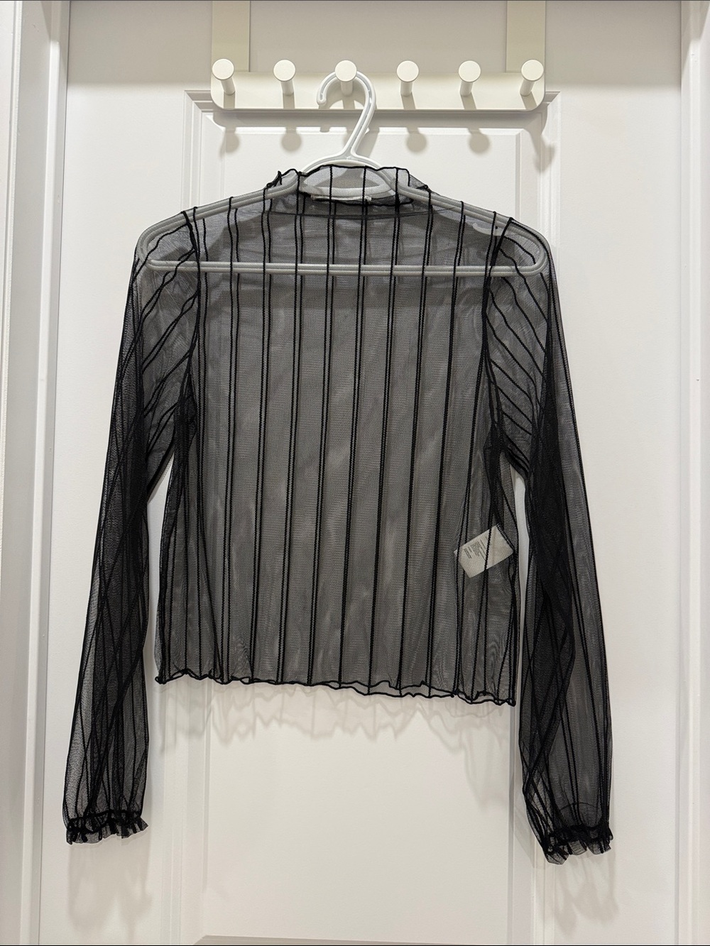 OAK + FORT Black Sheer Vertical-Stripe Long Sleeve Top